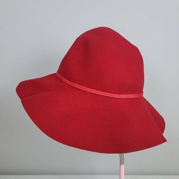Zara Womens 100% Wool Wide Brim Hat Red Floppy Summer Sun Classic Fall Slouchy - Picture 3 of 6